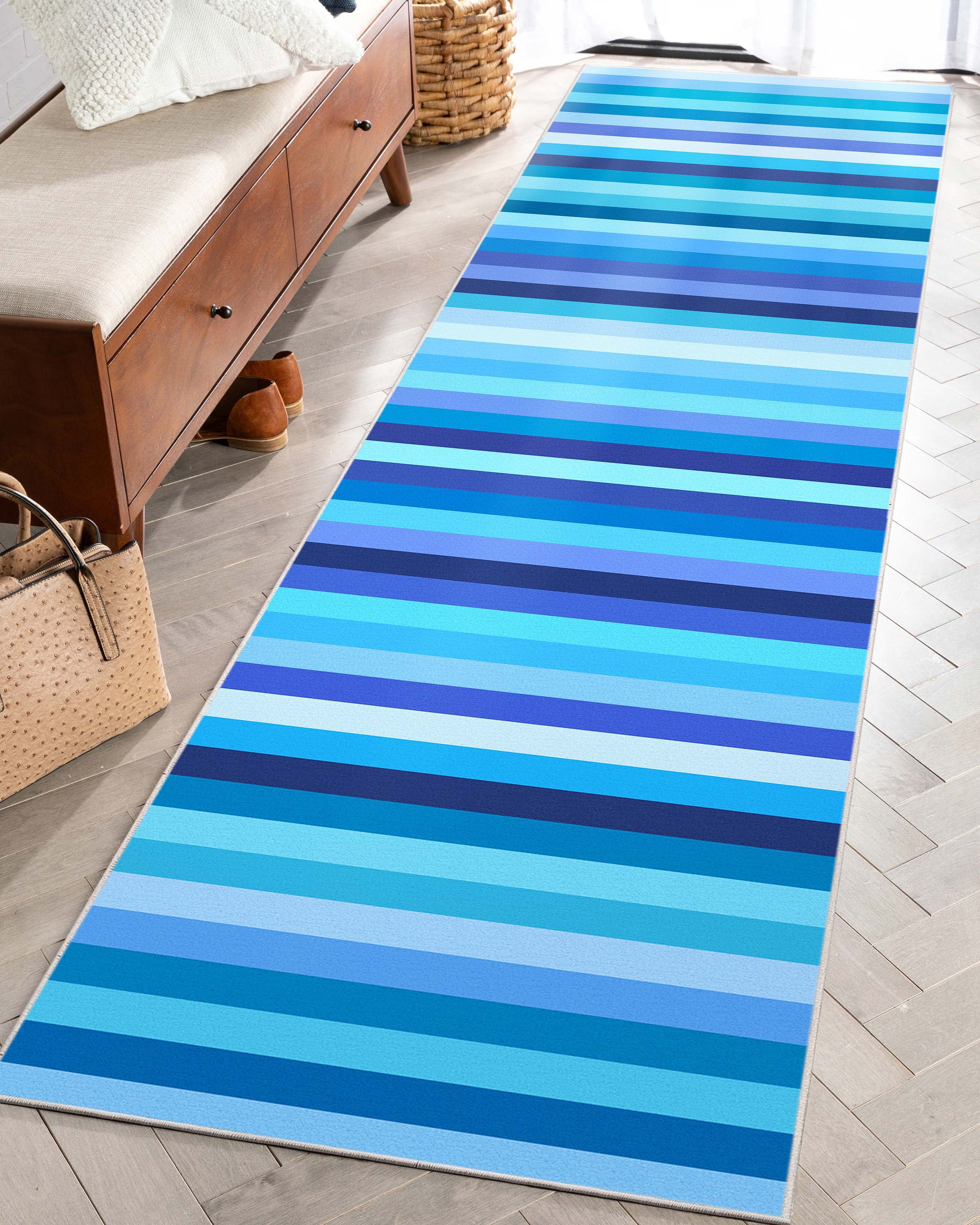 Crayola Collection By Well Woven Stripe Blue 2'7" x 9'3" Runner Rug