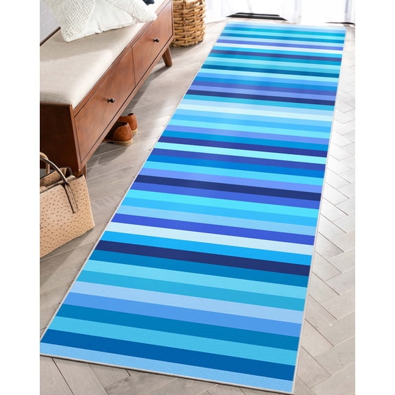 Crayola Stripe 2'7" x 9'3" Blue Runner Rug by Well Woven