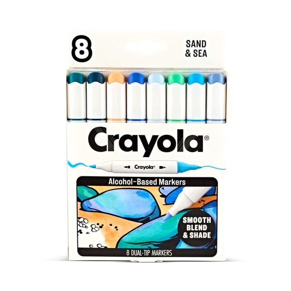 Crayola Dual-Tip Alcohol Markers, Sand & Sea 8ct, Stocking Stuffers, Adult Coloring Markers for Blending, Fine & Chisel Tips, Relaxing Holiday Gift, Ages 14+