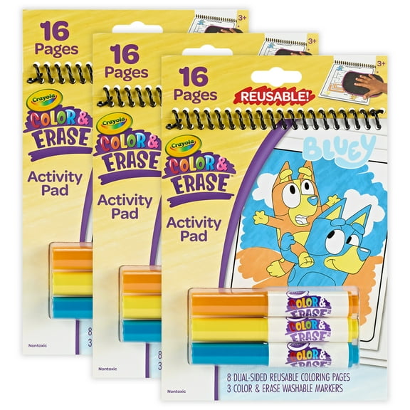 Crayola Color & Erase Reusable Activity Pad, Bluey, Pack of 3
