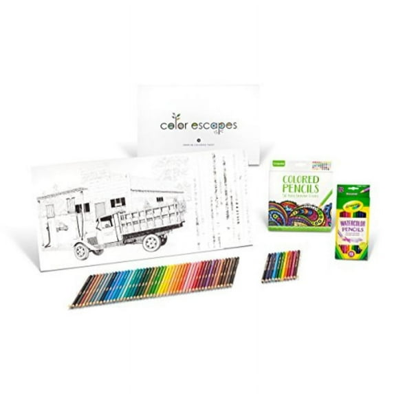 Crayola Color Escapes Coloring Pages & Pencil Kit, Americana Edition, 12 Premium Pages, 12 Watercolor Pencils, 50 Colored Pencils, Adult Coloring, Art Activity Set