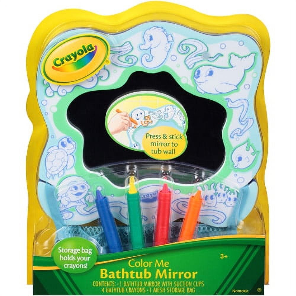 Crayola Color Me Bathtub Mirror with Suction Cups, 4 Bathtub Crayons, 1