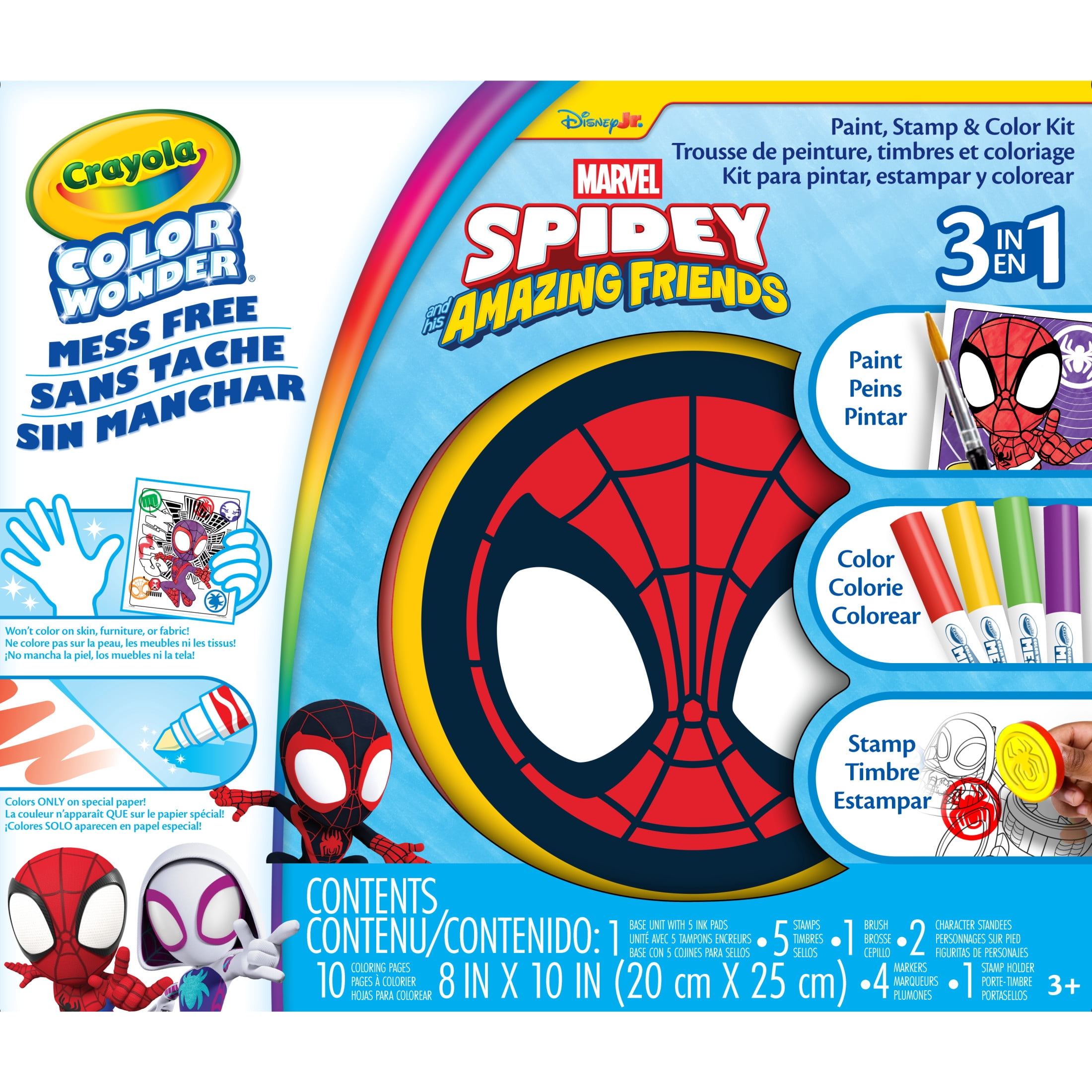 Crayola Color Wonder 3-in-1 Spidey & His Amazing Friends Kit, Spiderman Mess Free Coloring Set, Travel Activity, Gift for Toddlers, Ages 3+