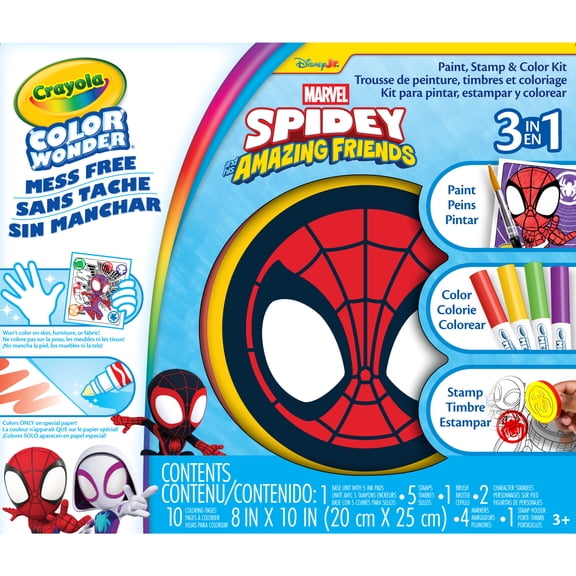 Crayola Color Wonder 3-in-1 Spidey & His Amazing Friends Kit, Spiderman Mess Free Coloring Set, Travel Activity, Gift for Toddlers, Ages 3+