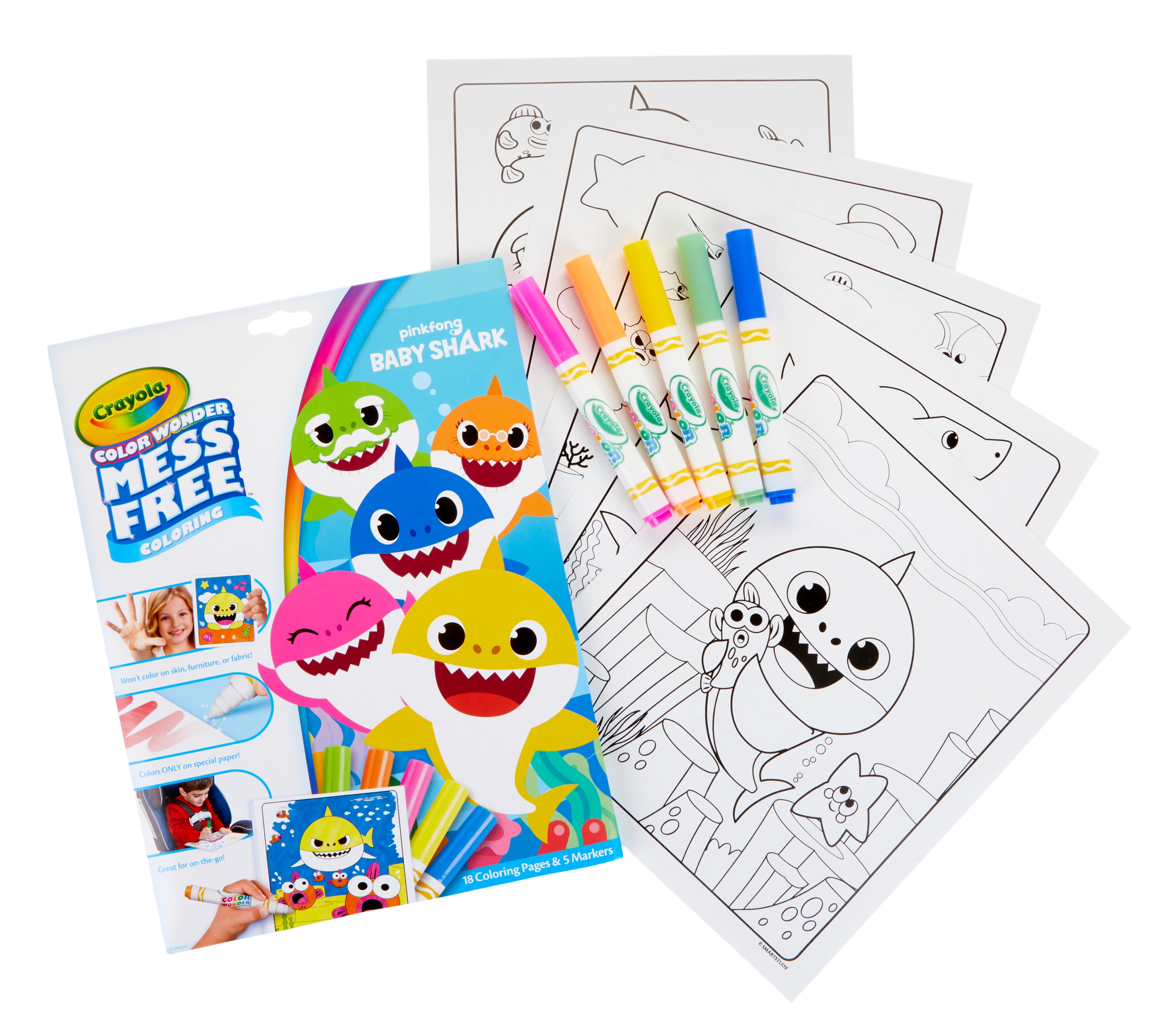 Crayola Color Wonder Baby Shark Mess Free Coloring Set, Beginner Unisex ...
