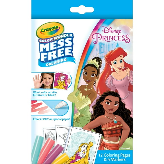Crayola Color Wonder Disney Princess Mini Box Set, 12 Pgs & 4 Markers, Coloring Set for Toddlers, Arts and Crafts, Creative Gift for Kids, Ages 3, 4, 5, 6
