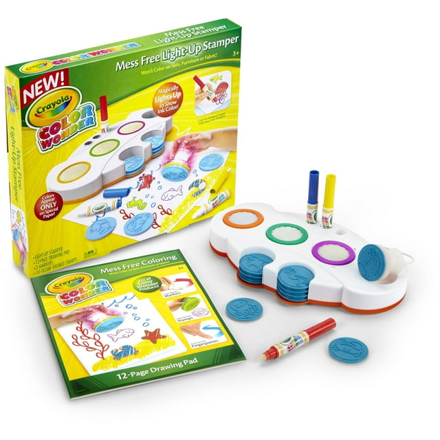 Crayola Color Wonder Magical Mess Free Light-Up Stamper, Includes paper, Mess Free Markers and 10 Stamps
