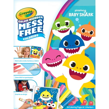 Crayola Color Wonder Mess Free Baby Shark Coloring Set, 23 Pieces, Beginner Unisex Child