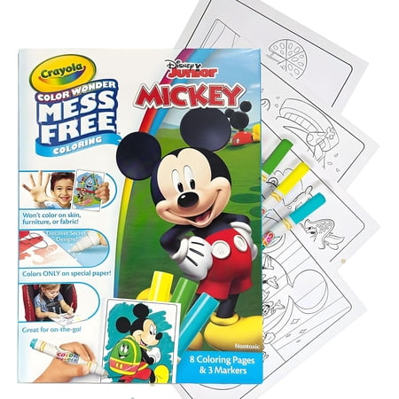 Crayola Color Wonder Mess Free Coloring Pages & Markers, Junior Mickey On The Go Coloring Activity Set, No Stains or Marks, 8 Pgs & 3 Markers, Great Gift for Toddlers Ages 3+