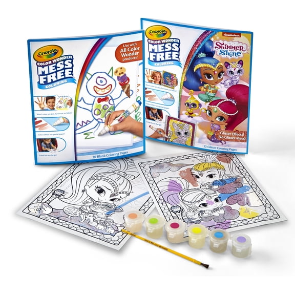 Crayola Color Wonder Shimmer & Shine Mess Free Coloring Art Set, Gift, Beginner Unisex Child, 64 Pcs