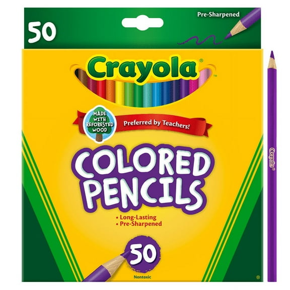 Crayola Colored Pencil Set, 50 Ct, Back to School Supplies for Teachers, Asstd Colors, Beginner Child