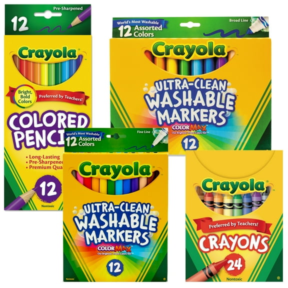 Crayola Colored Pencils, Classic Crayons, and Broad and Fine Tip Washable Markers Value Pack