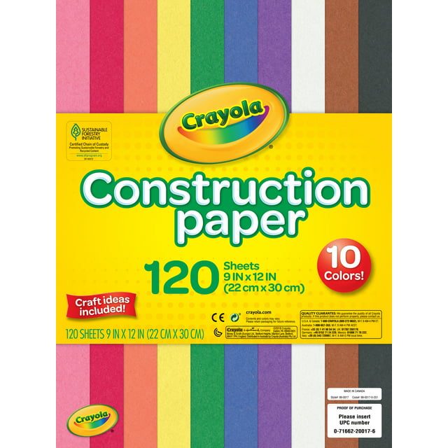 Crayola Construction Colored Paper in 10 Colors, School Supplies for Kindergarten, 120 Pcs, Child