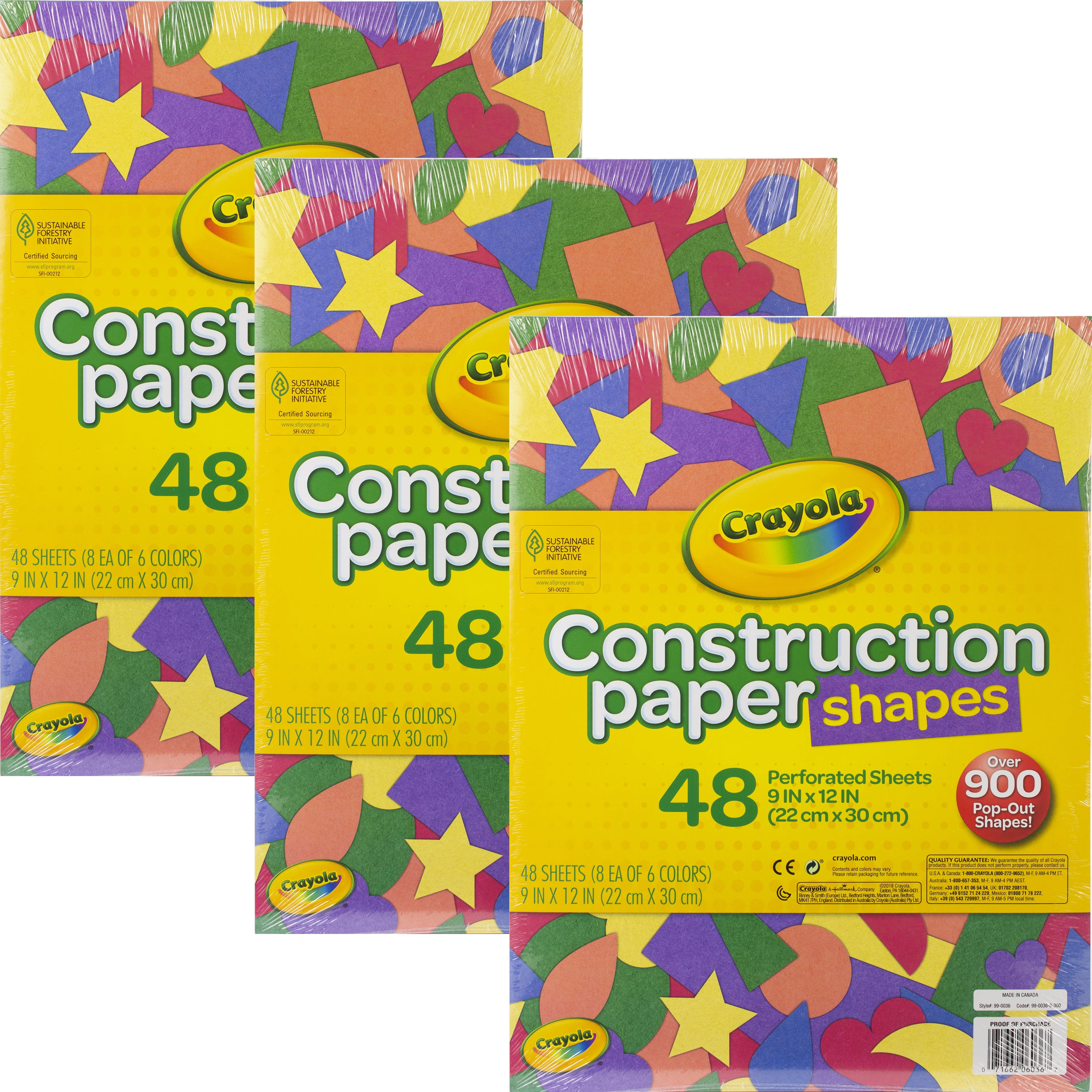 Crayola Construction Paper Shapes 9x12 48 Sheets-Multipack of 3