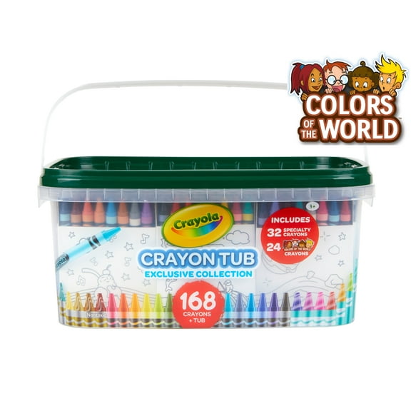 Crayola Crayon & Storage Tub, 168 Ct, With Specialty Crayons, Classroom Must Haves, Coloring Gifts for Kids and Teachers