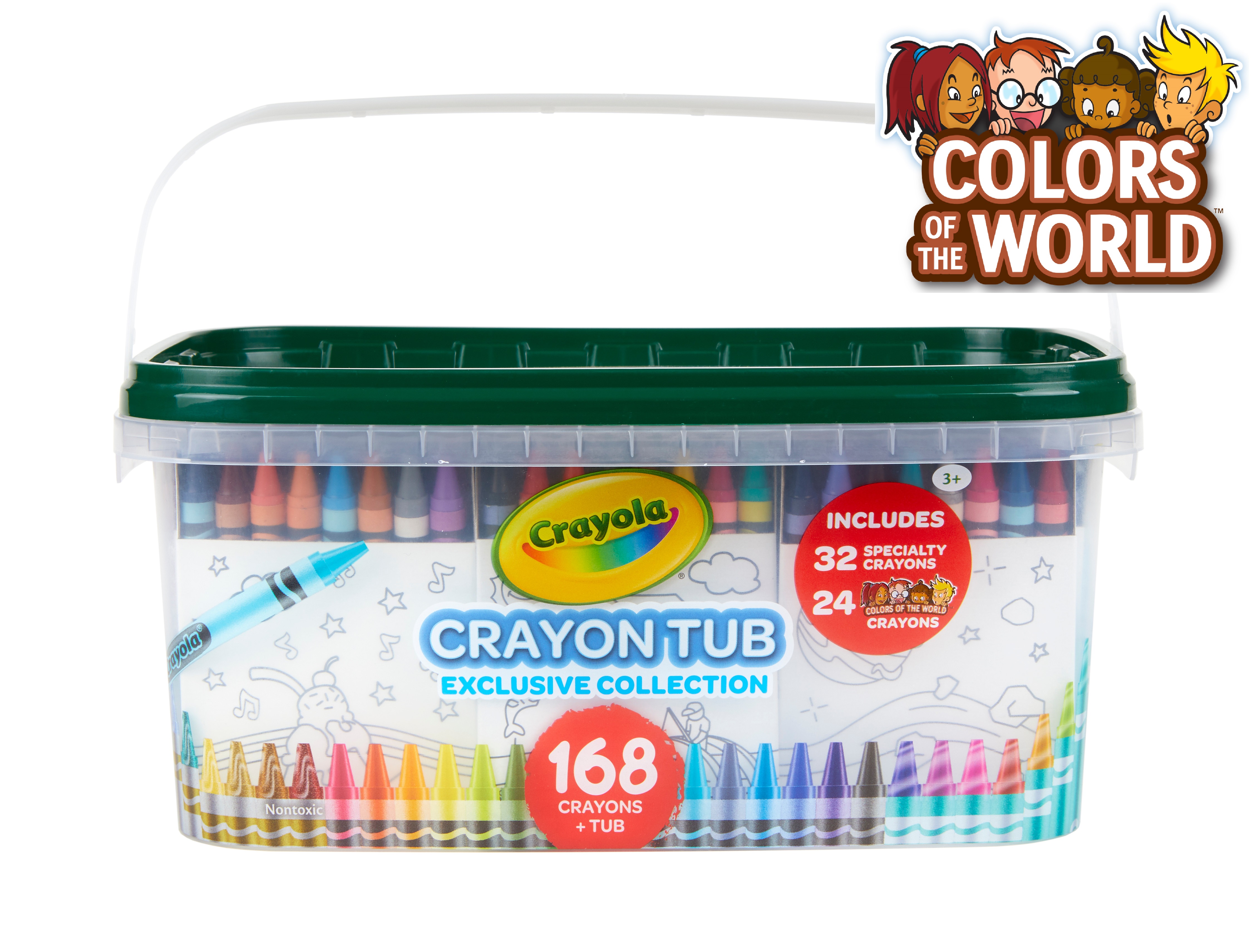 Crayola Crayon & Storage Tub, School Supplies, 168 Ct, with Colors of the World Crayons, Holiday Gift for Kids - image 1 of 9
