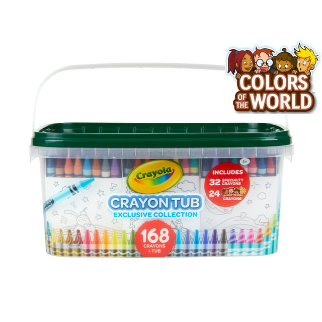 Crayola Crayon & Storage Tub, School Supplies, 168 Ct, with Colors of the World Crayons, Holiday Gift for Kids