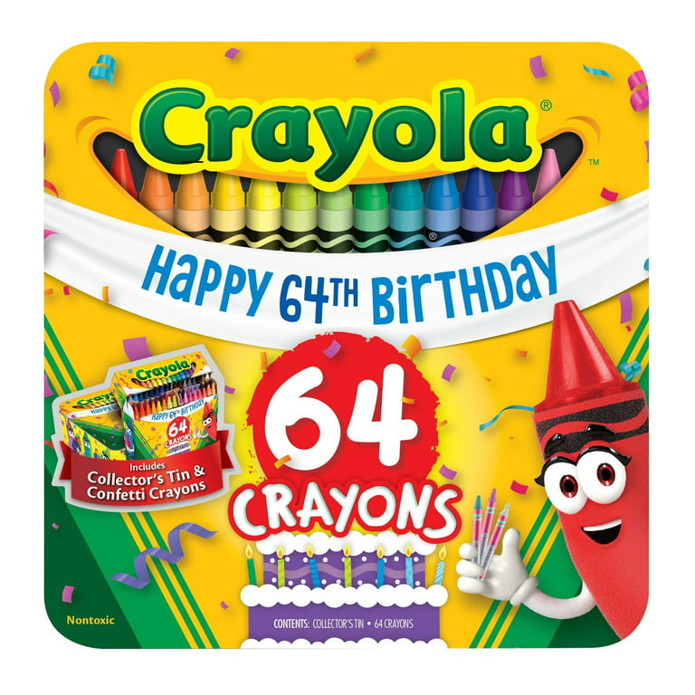 Crayola Crayons, 64 Count, 64th Birthday Tin, Assorted Colors, Gift for  Kids 