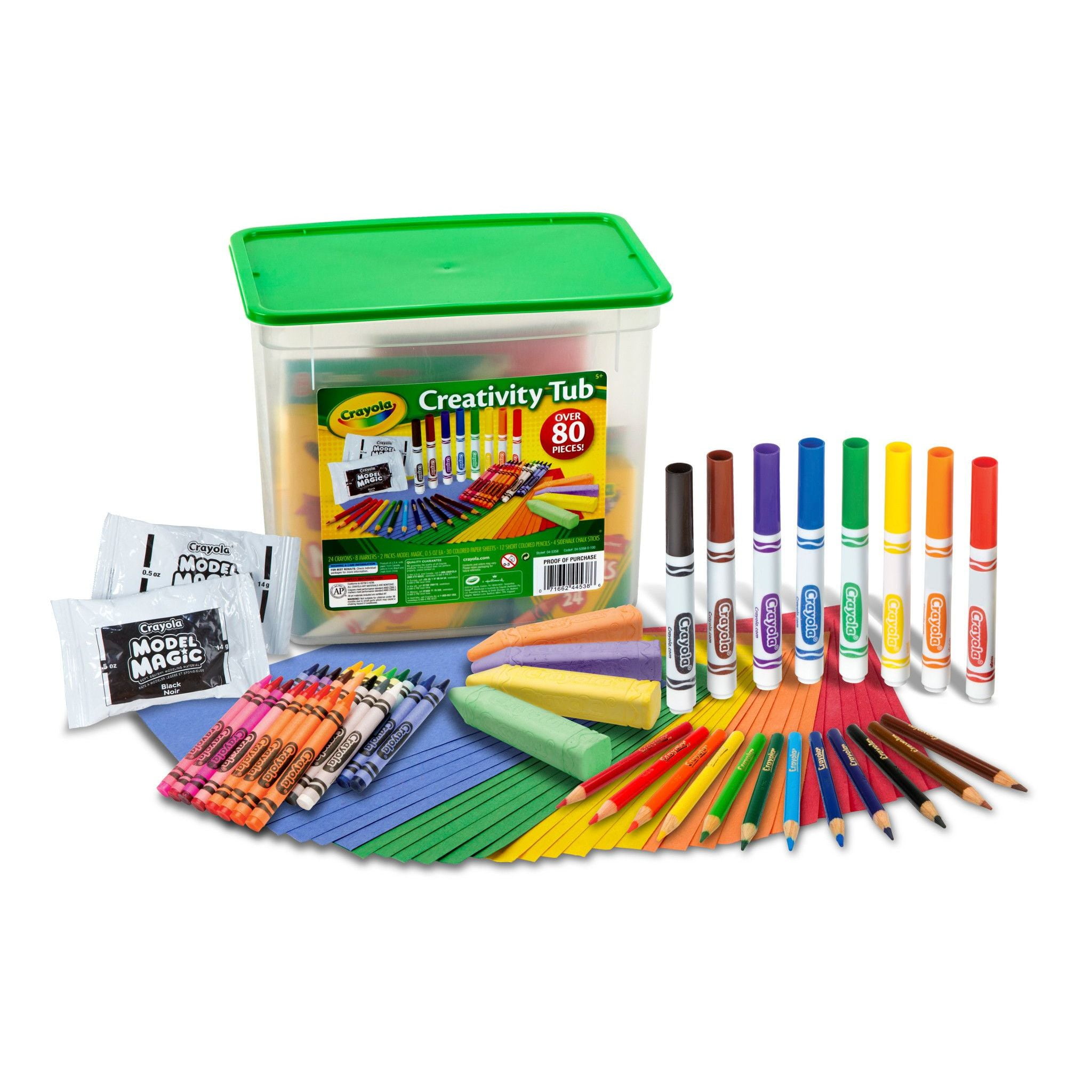 100 Piece Kids Art Set. 12 color pencils 14 crayons 8 markers 24 watercolor  paints 12 oil pastels 26-page drawing pad 1 paint palette 1 plastic brush