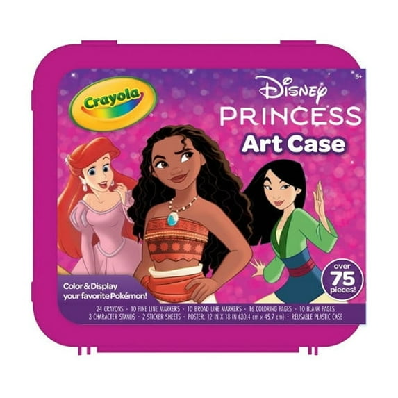 Crayola Disney Princess Art Case, 75 Pcs, Markers & Crayons Coloring Set, Travel Activity, Moana Ariel Gift for Girls & Boys,5+
