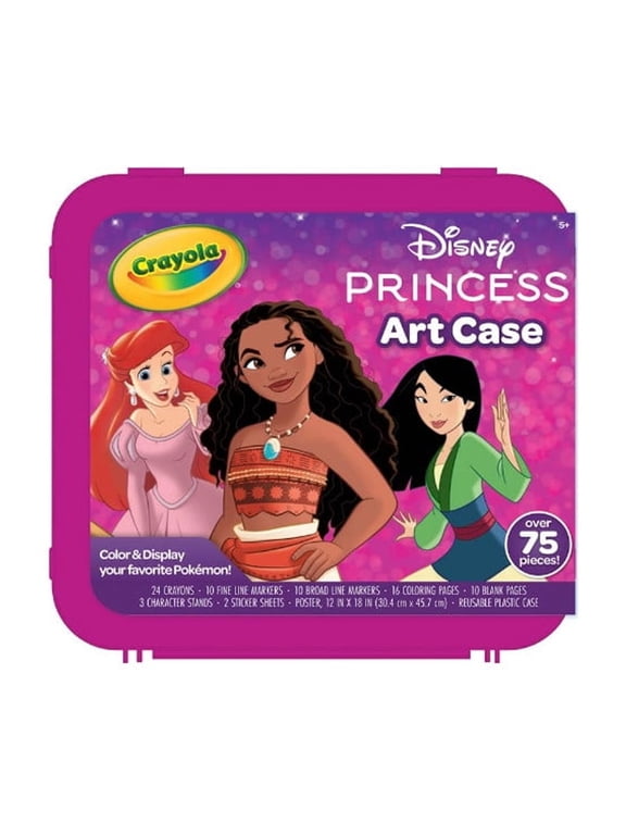 Disney Princess Art Case, 75 Pcs, Markers & Crayons Coloring Set, Travel Activity, Moana Ariel Gift for Girls & Boys,5+