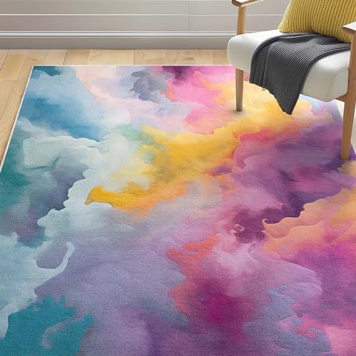 Vibrant Rectangular Rug Crayola Dreamy Clouds Whimsical 5' x 7' Area Rug - Vibrant Multi Color ...