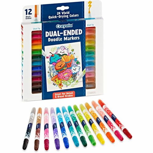 Crayola Dual-Ended Markers - Chisel, Brush Marker Point Style - Multicolor - 12 / Pack Crayola Dual-Ended Markers - Chisel, Brush Marker Point Style - Multicolor - 12 / Pack