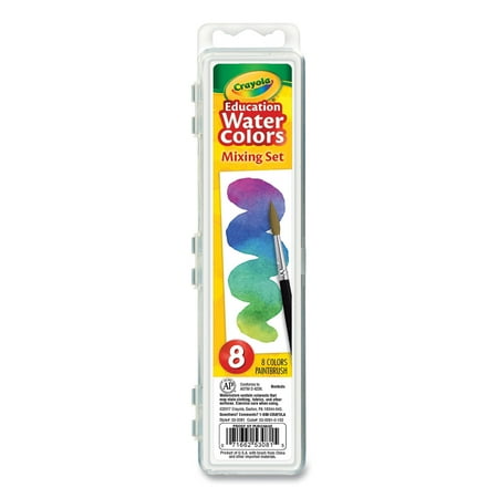 Crayola Education Non-Toxic Washable Watercolor Mixing Set, Plastic Oval Pan, Assorted Color, Set of 8
