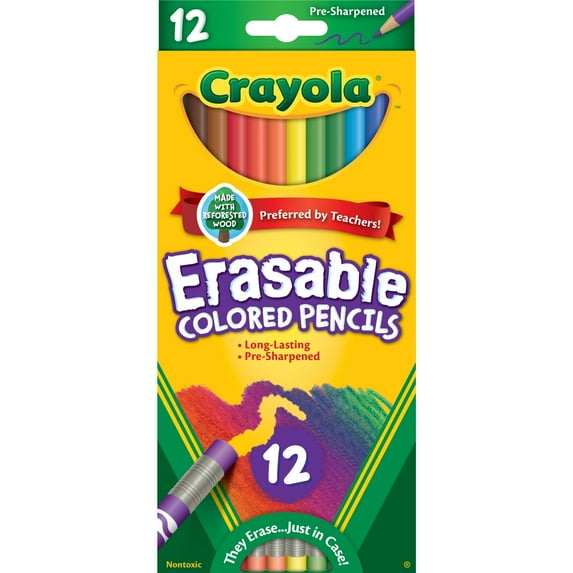Erasable Color Pencil Set, 3.3 mm, 2B, Assorted Lead and Barrel Colors, Dozen