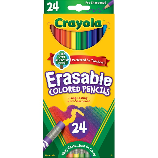 Crayola Erasable Colored Pencils, 24 Ct, School Supplies for Teens, Art Tools, Adult Coloring