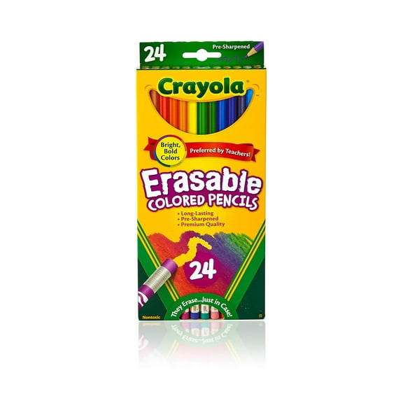 Crayola Erasable Colored Pencils, Kids At Home Activities, 24 Count, Assorted, Long