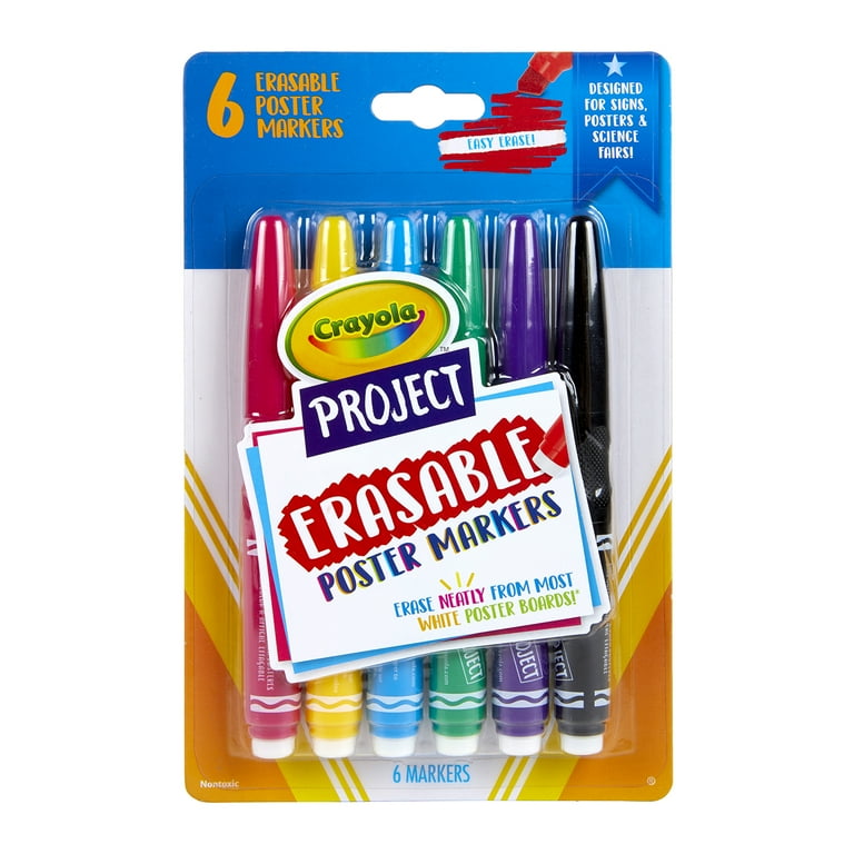 Crayola Project Erasable Poster Markers - Chisel Marker Point Style - Red, Yellow, Green, Blue, Purple, Black - 6 / Pack Crayola Project Erasable Poster Markers - Chisel Marker Point Style - Red, Yellow, Green, Blue, Purple, Black - 6 / Pack