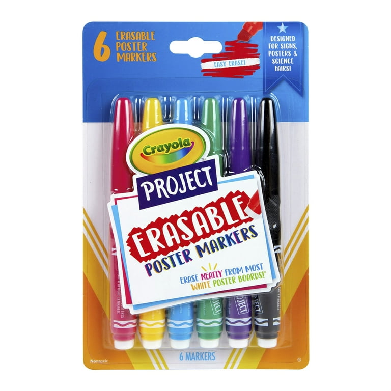 Crayola Project Erasable Poster Markers - Chisel Marker Point Style - Red, Yellow, Green, Blue, Purple, Black - 6 / Pack Crayola Project Erasable Poster Markers - Chisel Marker Point Style - Red, Yellow, Green, Blue, Purple, Black - 6 / Pack