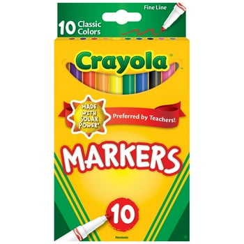 Crayola Fine Line Markers, Classic Colors, 10 Count, Back to School Supplies for Kids and Teachers, Classroom Essentials, Gifts, 3+