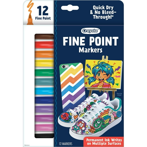 Crayola Fine Point Permanent Markers, Art Markers, Gifts for Teens, 12 Ct