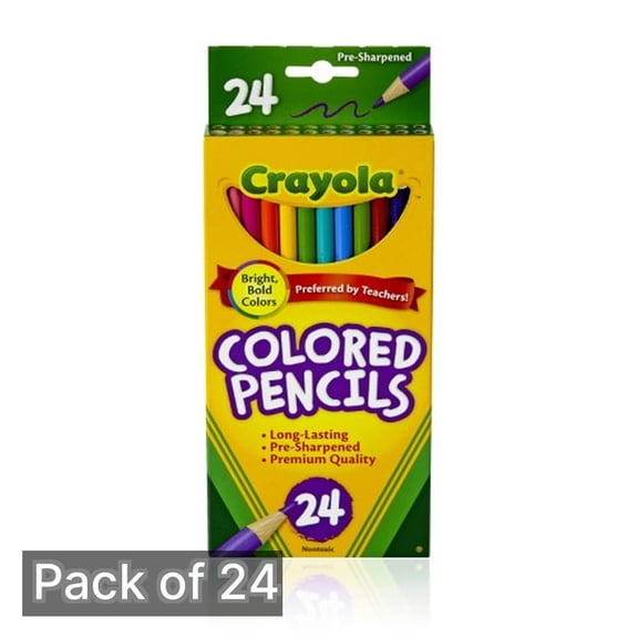 Crayola Full Size Non-Toxic Pre-Sharpened Colored Pencil Set In Tuck Box, 33 Mm Thick Tip, Assorted Color, Set Of 24