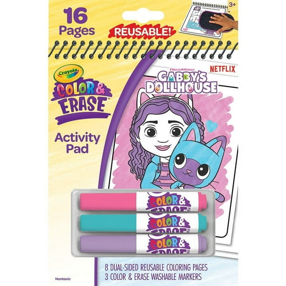 Crayola Gabby's Dollhouse Color & Erase Activity Pad, 8 Color & Erase Coloring Pages, Gift for Kids