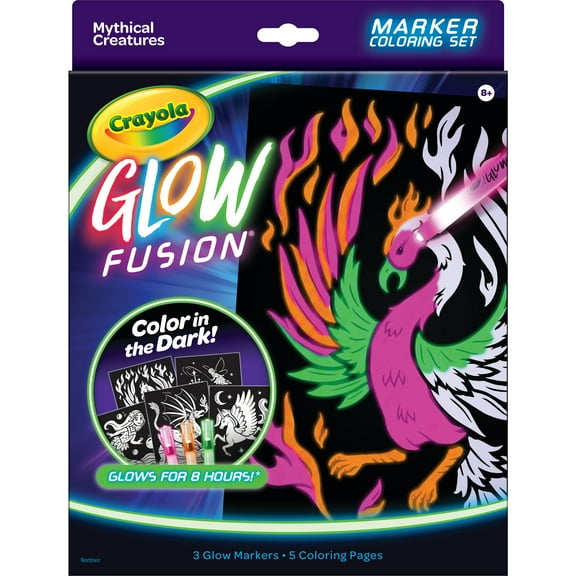 Crayola Glow Fusion Mythical Creatures, Glow in The Dark Coloring Set, Dragon Craft Set, Gift for Boys and Girls