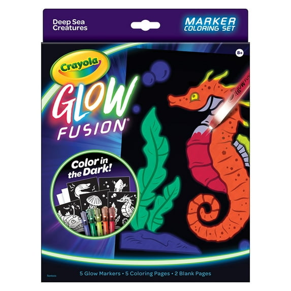 Crayola Glow in the Dark Coloring Set with Markers, Sea Creatures, Glow Toys for Kids, Unisex Child