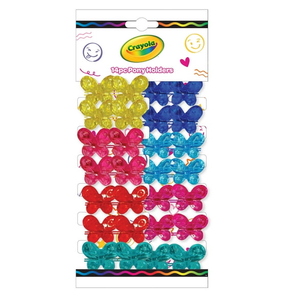 Crayola Hair, Butterfly Twin Bead Elastics, Assorted Colors, Kids 3 Years and up, 14 Count