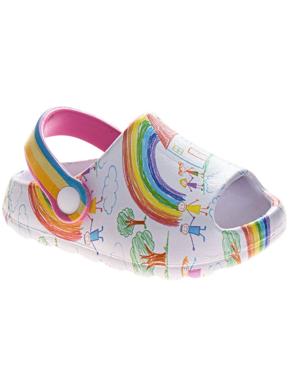 Kids Rainbow Graphic Clogs with Adjustable Heel Strap Lightweight Slip On Casual Shoes (Toddler), Blue, Size: 9