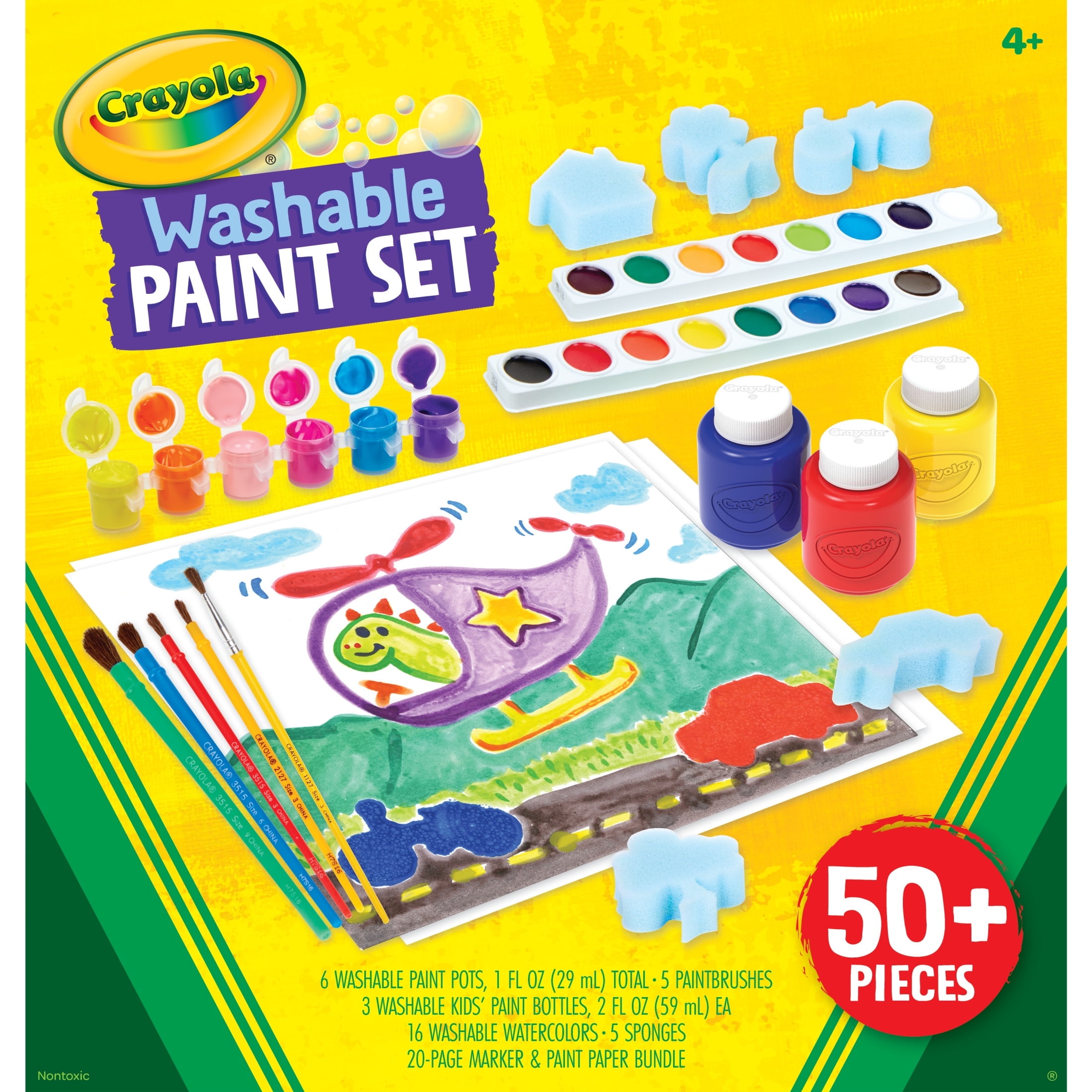Crayola Washable Paint Set for Kids, 54 Pcs, Arts and Crafts Kit, With Paint Sponges, Creative Gifts, Ages 4, 5, 6, 7