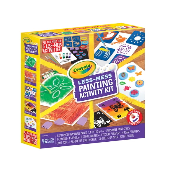 Crayola Less Mess Painting Activity Kit, Washable Kids Paint Set, School Supplies, 47 Pcs, Child Ages 4+