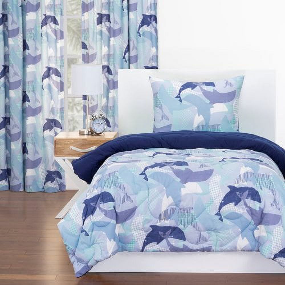 Crayola  Life's Porpoise Reversible Comforter Set in Blue Twin 2 Piece