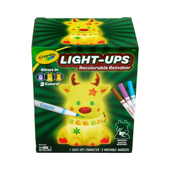 Crayola Light Ups Reindeer, Recolorable Light Up Toy for Kids, Reindeer Decor, Glow in the Dark, Holiday Gift for Kids, Ages 5+