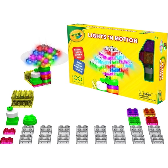 Crayola Lights 'N Motion Rotating Light-Up Building Set, 25 Pieces, Assorted Colors