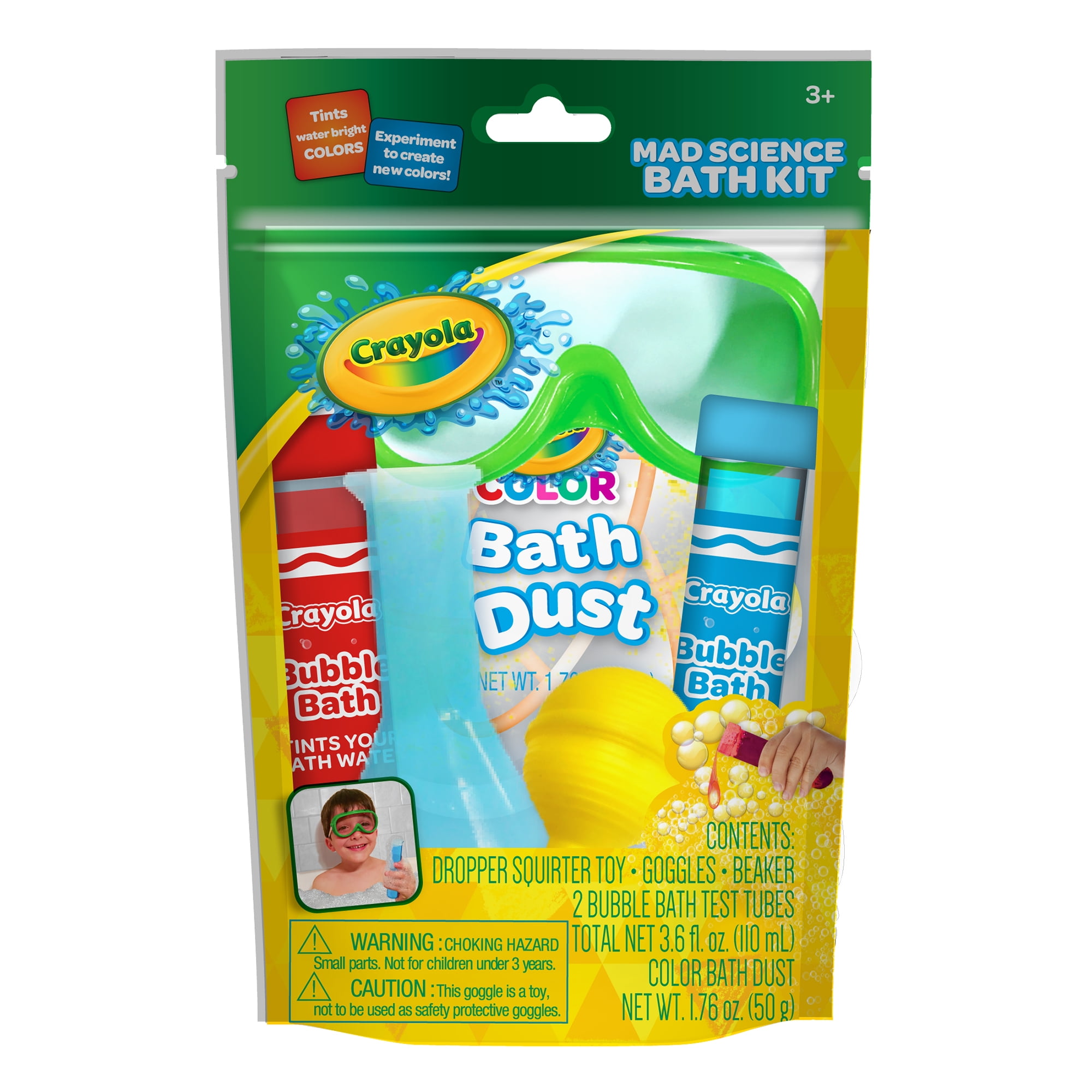 Crayola Mad Scientist Bath Kit Dropper Squiter Toy Goggles Beaker, Bubble Bath Test Tubes, Color Bath Dust & Tints Water Bright Colors - 1 Each
