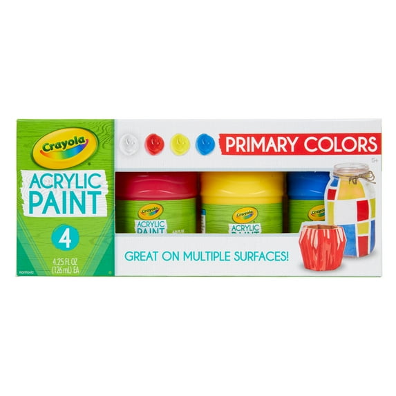Crayola Multi-Surface Acrylic Paint Set, 4-Colors, Primary Colors