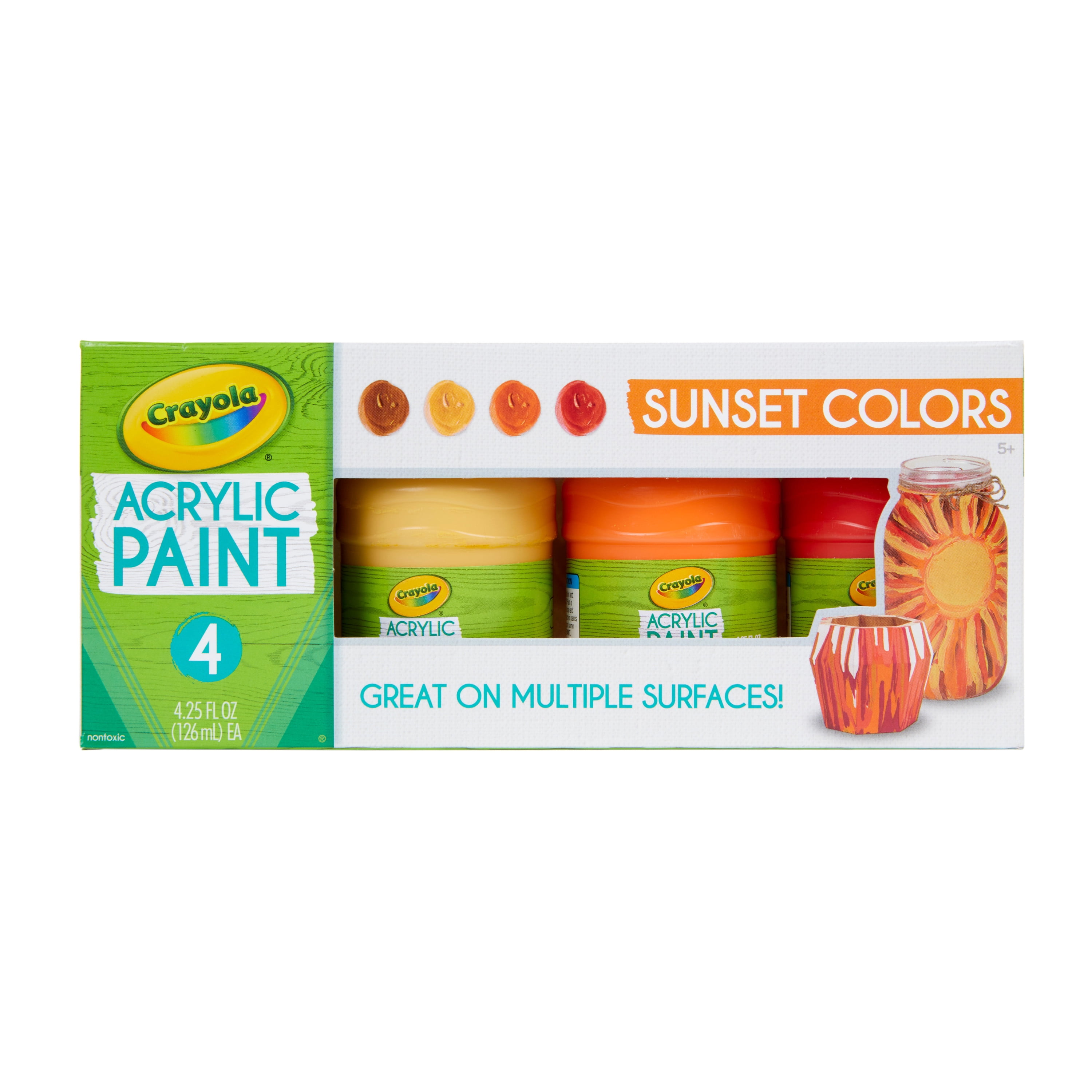 Crayola MultiSurface Acrylic Paint Set, 4Colors, Sunset Colors