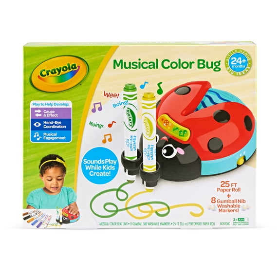 Crayola Musical Color Bug Toddler Sensory Toy with Washable Markers and Coloring Sheets for Ages 2-4